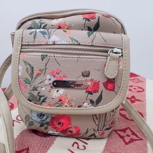 Melie Sac Beige Floral Crossbody Bag with Adjustable Strap